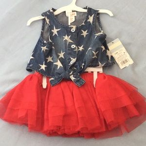 3 pc stars chambray top w red tutu skirt sz 3-6 m